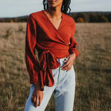 Musselin Wickelbluse Freda | Dunkelrot aus Bio-Baumwolle