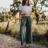 MUSSELIN HOSE LEJA | GRÜN AUS 100% BIO-BAUMWOLLE