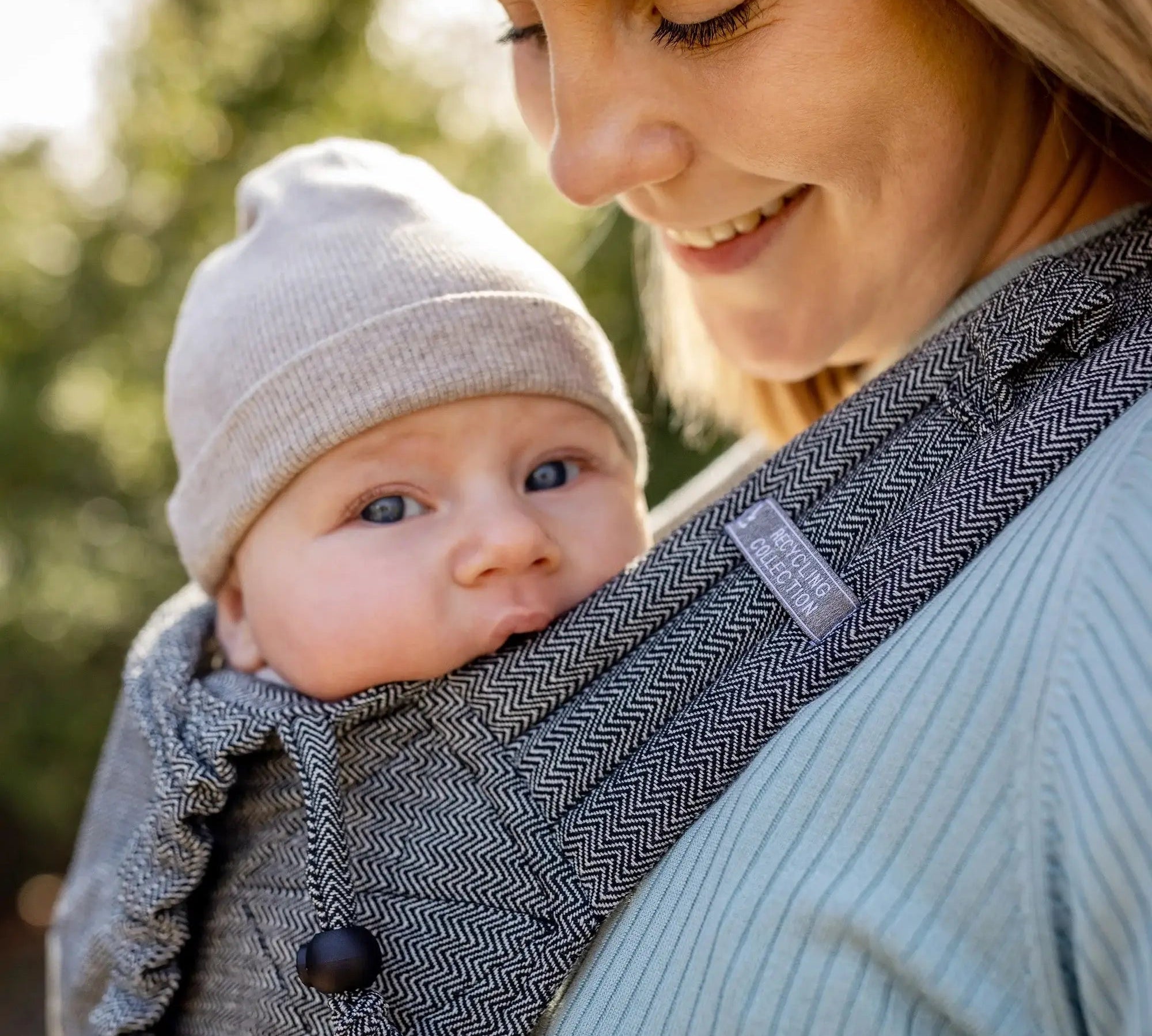 Babytrage MySol Tweed - recycled cotton, nachhaltig: Mit Schnallenhüftgurt - siebenKÄSEhoch
