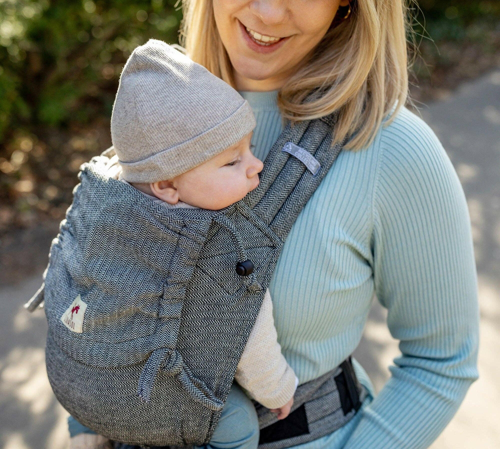 Babytrage MySol Tweed - recycled cotton, nachhaltig: Mit Schnallenhüftgurt - siebenKÄSEhoch